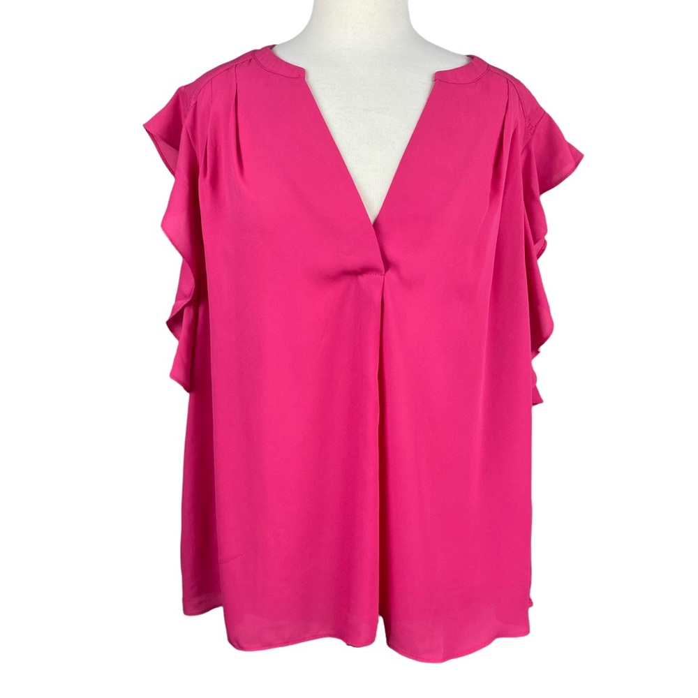 ZAC & RACHEL WOMAN Ruffle Short Sleeve V-Neck Pink Blouse Size 2X